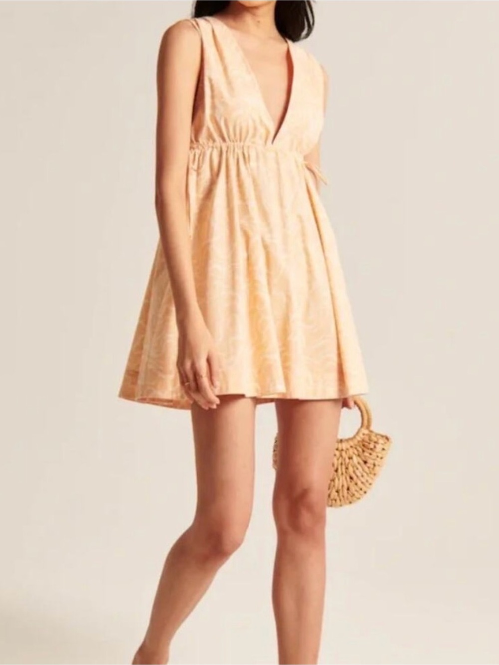 Abercrombie & Fitch Babydoll Poplin Mini Dress in Peach